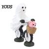 Halloween Ghost Bike Ornament Riding Bicycle Resin Figurine, Spooky Desk Shelf Decor for Handmade Holiday Gift Enthusiasts Home Entryway, Hand-Painted