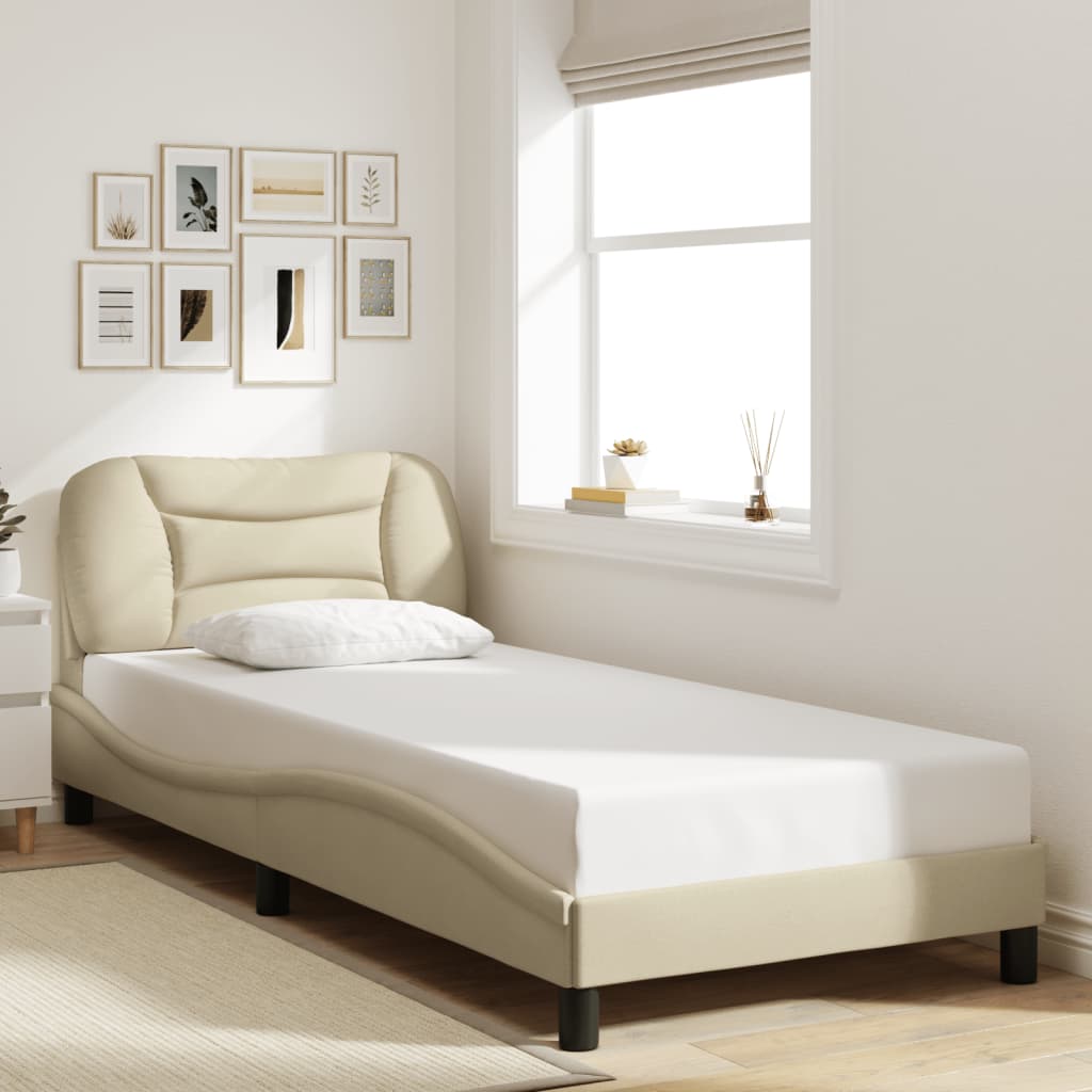 Vidaxl Bed Frame With LED Lighting, Cream, 80X200 Cm, Fabric
