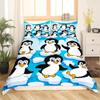 Penguin Comforter Cover Kawaii Animal Print Black White Little Penguin Duvet Cover Blue Iceberg Antarctica Winter Bedding Set