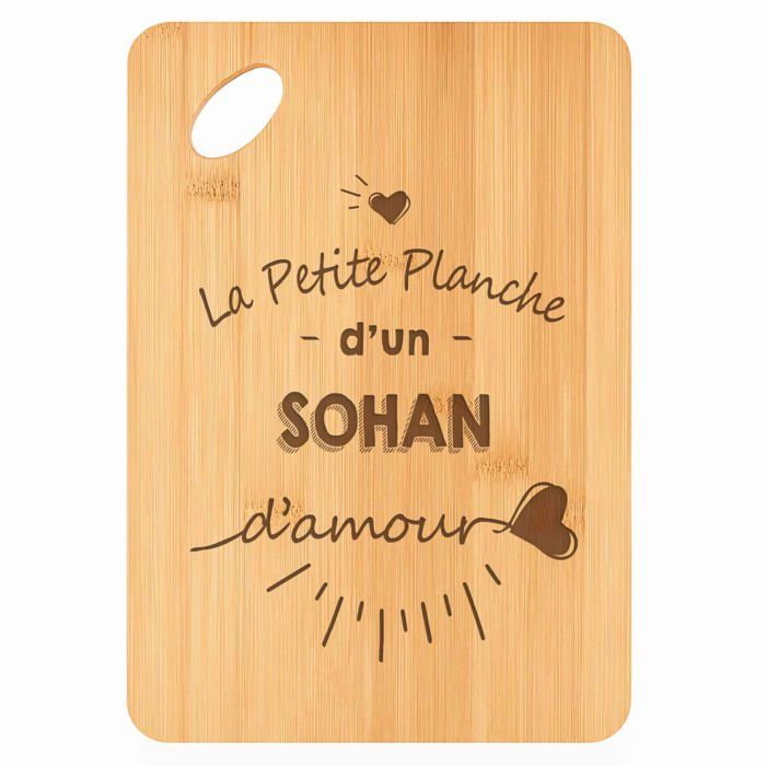 Planche à découper / Plateau apéro - PLANETEE - Sohan d'amour - Bambou 30x20x1 cm - Bords arrondis - Trou 24 mm