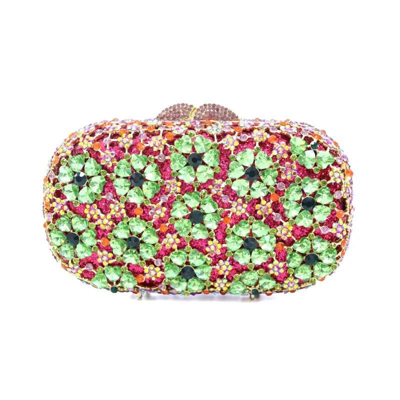 Borsa da sera con strass floreali WHTUOHENG Borse con diamanti Borse a mano da donna Verde/Oro Pochette in cristallo Pochette da sposa da donna