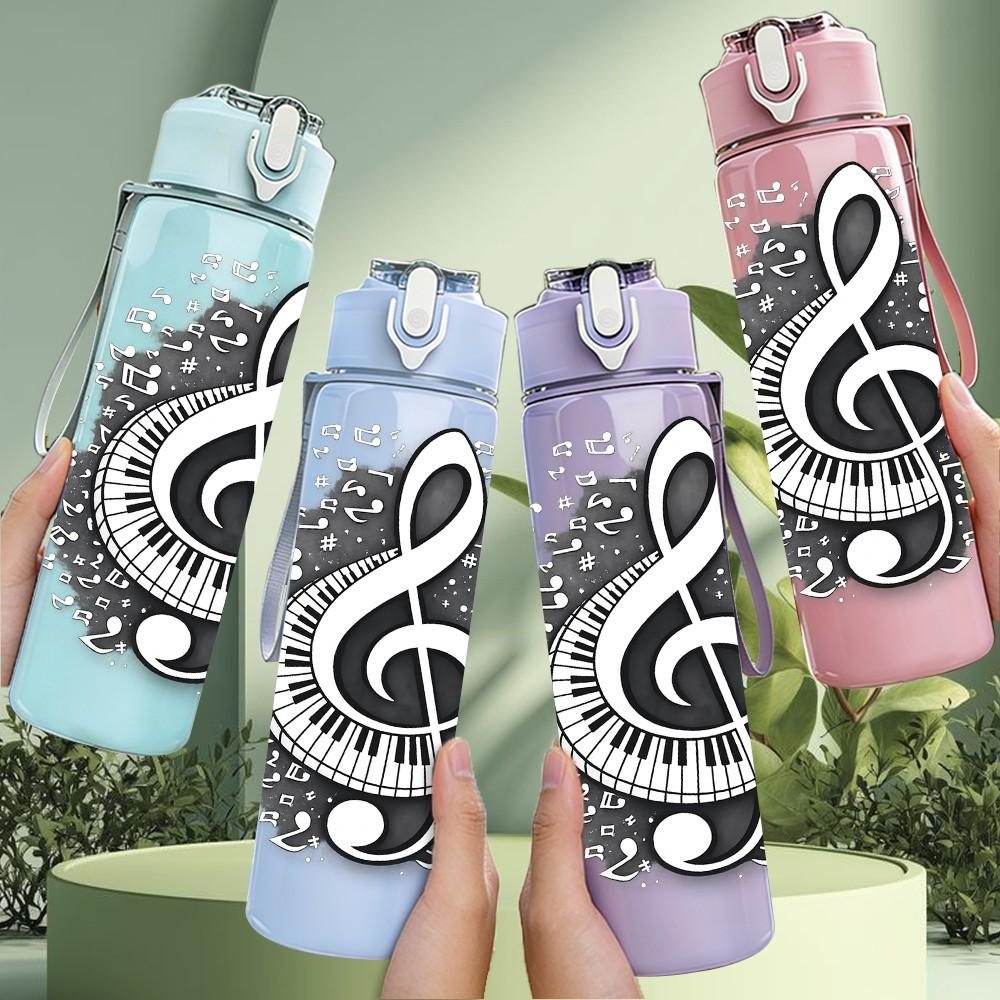 1PC Musical Note Treble Clef Art Print 750ml Color Plastic Sports Water Bottle Leakproof Flip Straw Lid Suitable for Sports Office Home Use