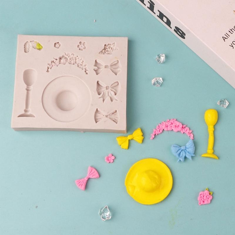 Hat Bowknot Flower Silicone Mold Fondant Chocolate Mould DIY Cake Dessert Mould Homes Kitchen Baking DIY Supplies