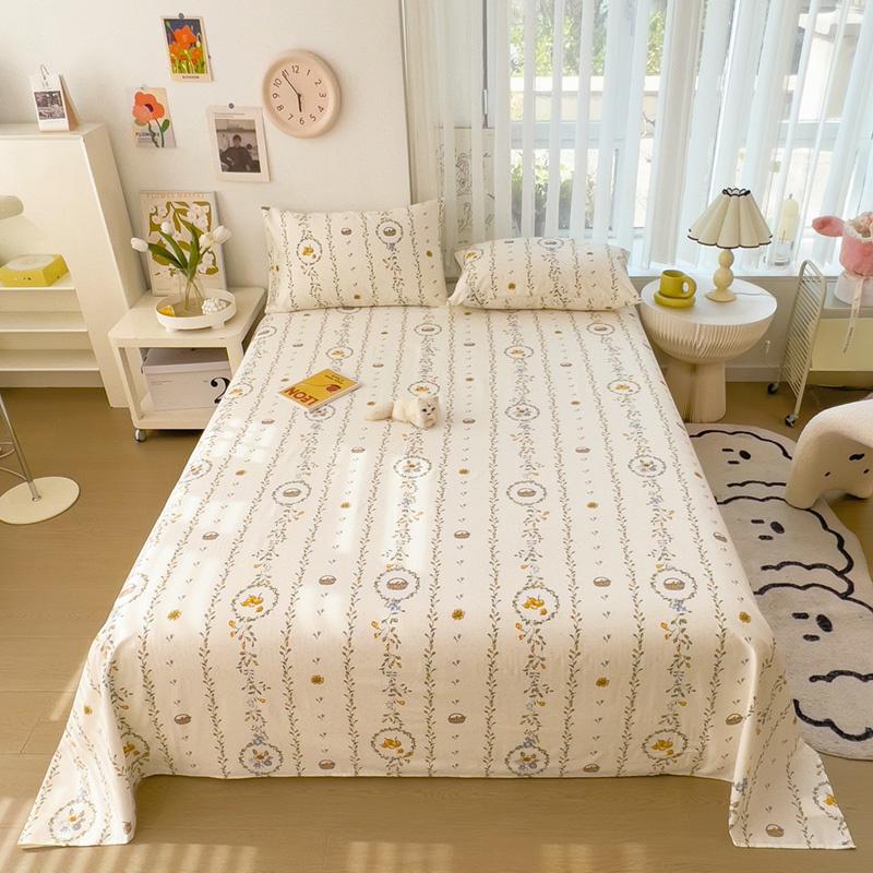 Cute Cartoon Panda Flat Sheet Kawaii Strawberry Bed Sheet Set For Girls Boys Room Decor, Cotton Twin Bed Cover With 2 Pillowcase