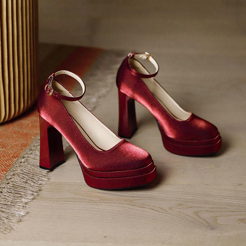 

Водонепроницаемые туфли на высоком каблуке женские на платформе увеличивающие рост артефакт дизайн Мэри Джейн сестра группа свадебные туфли туфли для подружки невесты туфли для невесты 40 бордовый