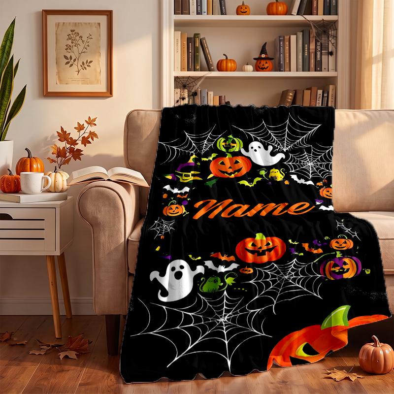 Halloween Custom Flannel Blankets Soft Warm Cozy Throws for Home Decor Holiday Gifts