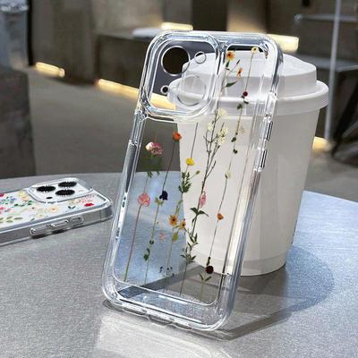 Floral Printed Clear Shell Cover For iPhone 16 15 14 11 Pro Max 13 12 Mini 15 14 Plus XR Xs Max 7 8 Lens Protection Shockproof Colorful Cover Silicone