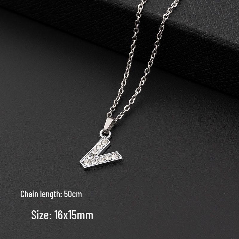 European & American Diamond Letter Pendant Necklace for Women - Stainless Steel Jewelry