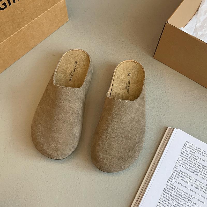 

Кожаная сумка на голову Boken полутапочки женская одежда 2024 лето новый ретро Mori универсальные дышащие ленивые туфли на платформе 35