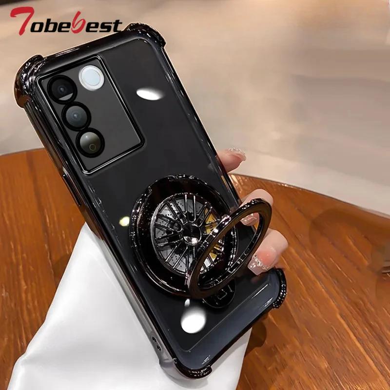 Shockproof Transparent Plating Gyro Phone Holder Case For Samsung Galaxy A16 A06 A15 A25 A35 A55 A14 A24 A34 A54 4G 5G Cover