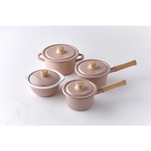 Fuji Enamel Casserole Pot, 18cm, Ash Pink, Induction Compatible, Cotton Series, CTN-18W.AP