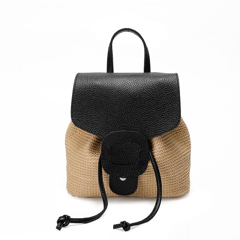 Straw  Backpack for Teenage Girls Shoulder Cord Female Travel Daypack High Capacity Backpack