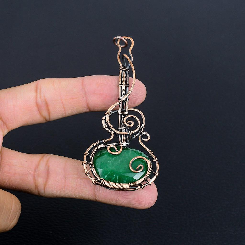 Emerald Pendant, 999 Copper Wire Wrapped Pendant Gemstone Jewelry, Handmade Pendant Amazing Jewelry, Gift For Her