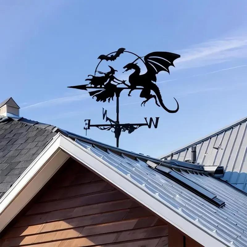 Weather Vane Metal Animal Iron, Witch And Dragon, Witch and Cat, Rooster, Outdoor Roof Garden Decoration Weather Vane, Home Crafts, Holiday Gifts