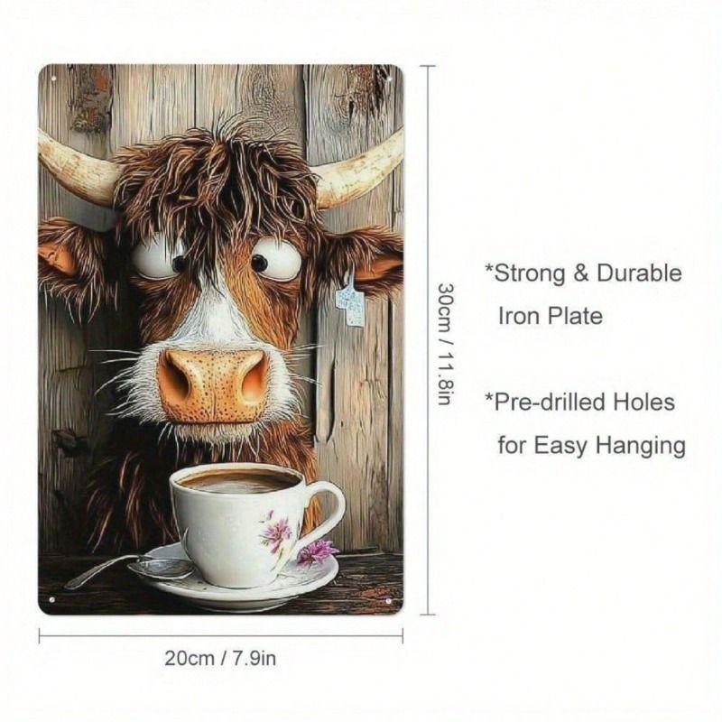 Vintage Scottish Cow Metal Poster, Creative Wall Decor, Garage Gift