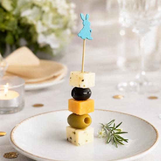 100PCS Bamboo Fruit Tags, Cute Cute Easter Bunny Decor, Multi-Color Disposable Skewers for Fruits Barbecue Cakes Cocktails