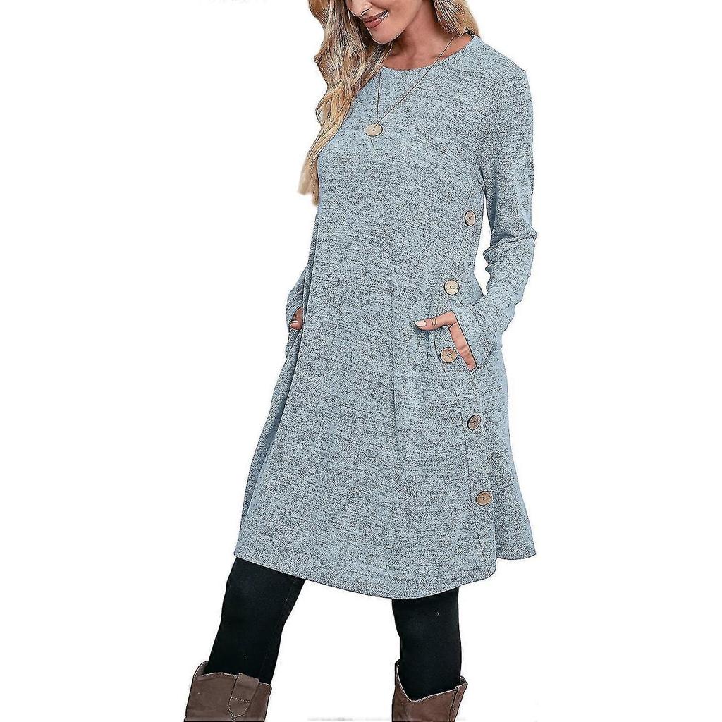 Jumper For Women Long Sleeve Ladies Button Tunic With Pockets