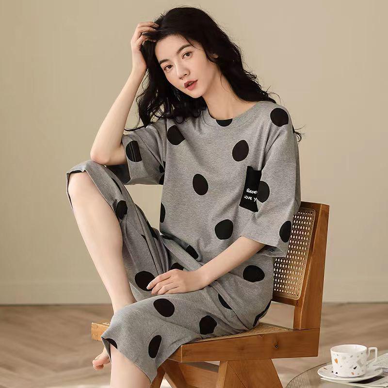 Women's Summer Korean Cartoon Pajama Set - Short-Sleeved Top with Seven-Point Pants