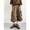 Summer New Retro Neutral Tooling Cropped Pants Solid Color Casual Pants Boys and Girls Maillard Outdoor Shorts