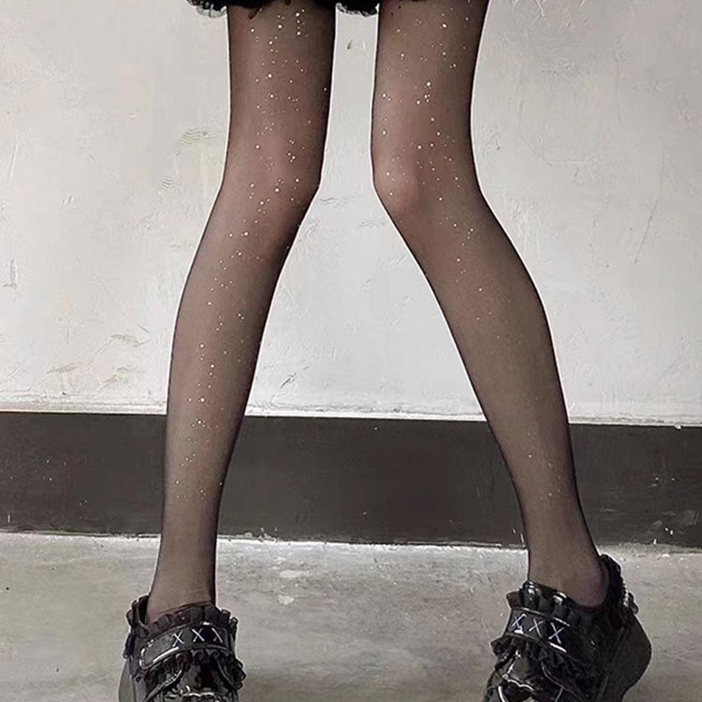 Sexy Shiny Stockings Y2k Women Transparent Tights Goth Pantyhose Slim Thin Nylon Tights Black Starry Sky