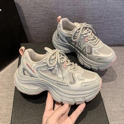 Thick-soled Heightening Dad Shoes for Women 2025 Spring New Lightweight Mesh Breathable Lace-up Casual Sports Muffin Shoes Tide