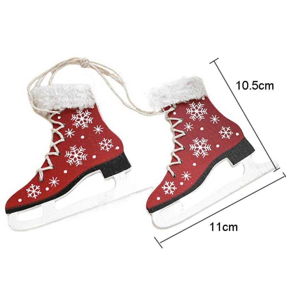 2PCS Party Supplies Wood Skating Shoes Pendant Boots Christmas Tree Decorations Home Decoration