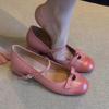 Schafleder sanftes Temperament Schleife Mary Jane Schuhe Damen Wort flacher Mund hohe Absätze Leder vielseitige einzelne Schuhe
