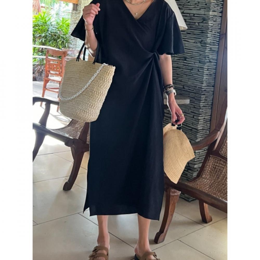 Dabimong Women Ruffle Slit Dress