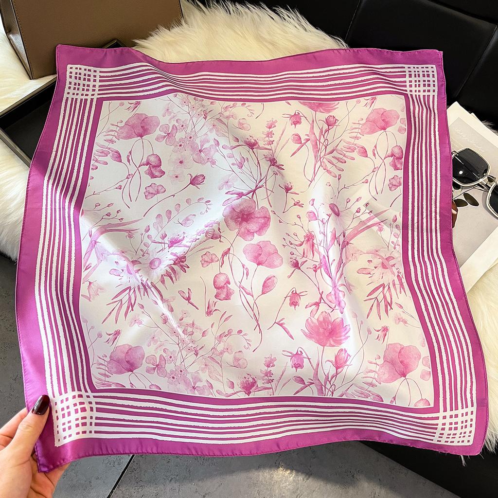 Luxury Floral Square Scarf For Women Elegant Ladies Hijab Neckerchief Shawl Soft Stain Imitation Silk Scarves For Travel Beach