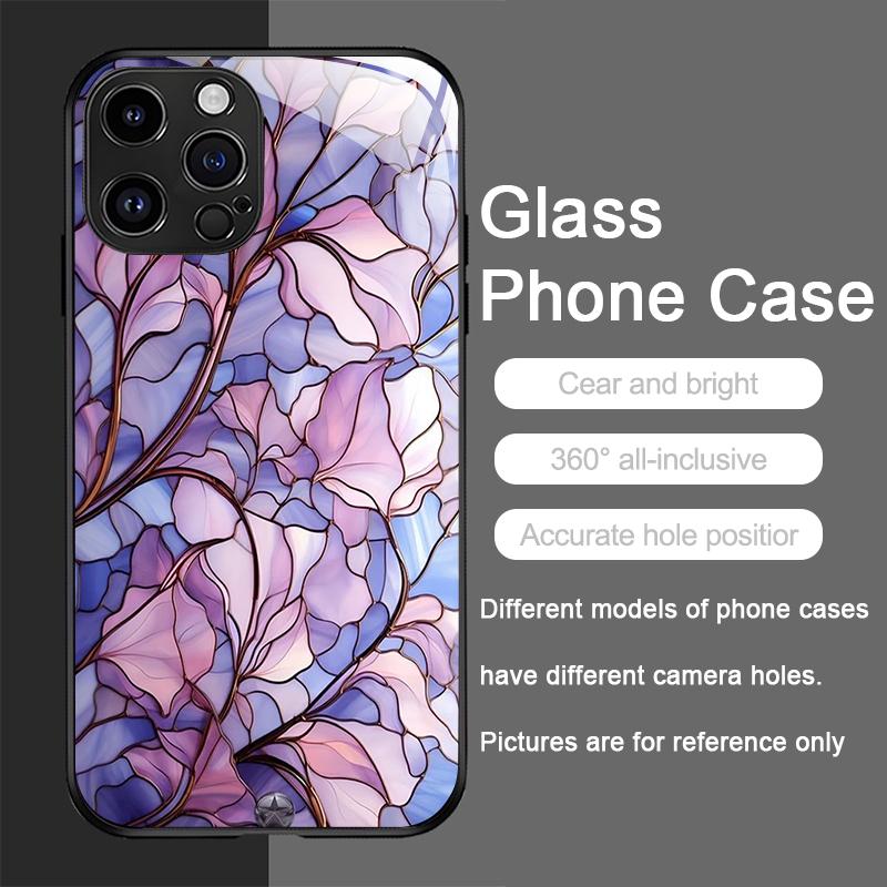 Flower Marble Texture Tempered Glass Phone Case for IPhone 16 Pro Max 16e 15 14 13 12 Mini 11 X XS XR 7 8 14 Plus Abstract Cover