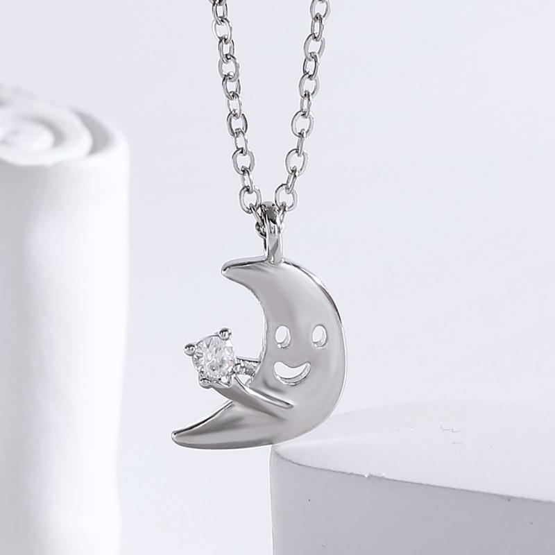 Double Layered Star Moon Necklace for Women with Sparkling Crystal Zircon Detail A1