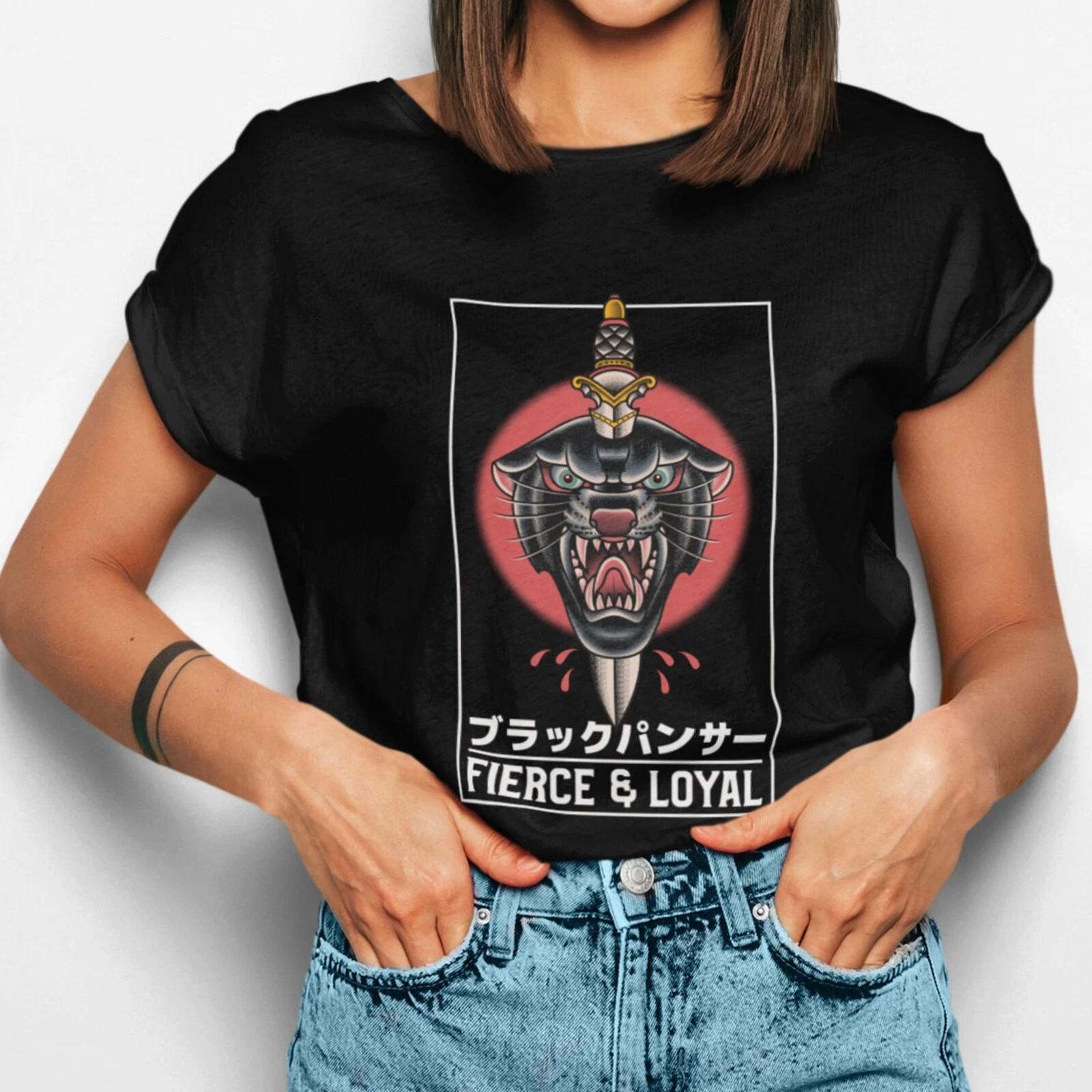 Men s and Women s T-shirts Traditional Japan Style Tattoo T shirt - Panther And Dagger Knife XL