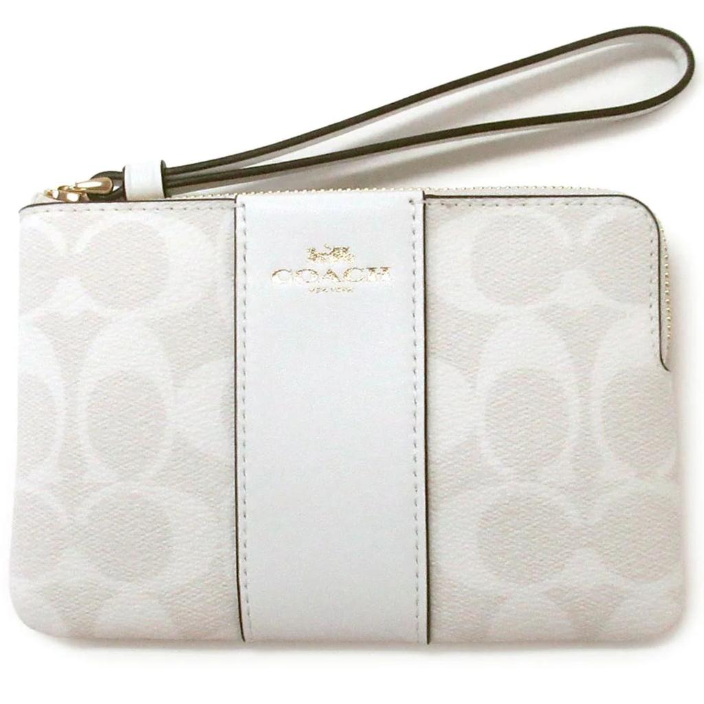 Coach Wristlet Corner Zip 16 Logo Zipper Closure Coated Canvas Recycled Leather Clutch Mini Women Clutch Gold Chalk Glacier-White CS602-IMRFF