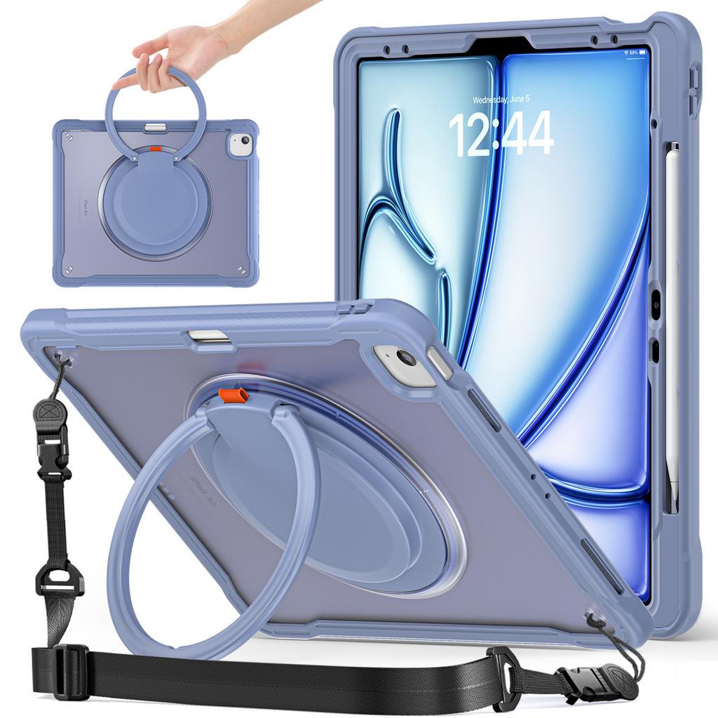 For iPad Air 13 (2025)/(2024)/Pro 12.9 (2022)/(2021)/(2020)/(2018) Case Rotary Kickstand Cover with Shoulder Strap