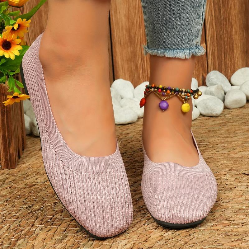 Large Size Square Head Flat Bottom Lazy Single Shoes Women's Flying Weaving Breathable Casual Versatile Doudou Shoes Women
