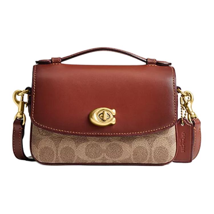 Coach Women's Brown Cassie 17 Logo Turnlock Closure Design Coated Canvas Shoulder Crossbody Handbag Small Handbag Rust- Cw566-B4nq4