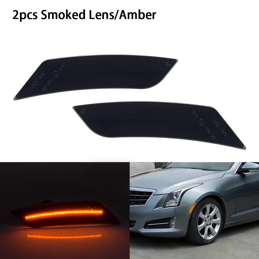 2Pcs For Cadillac ATS 2013-2014 XT5 2017-2024 Chevy Blazer 2019-2024 Smoked Lens Amber LED Front Bumper Side Marker Light