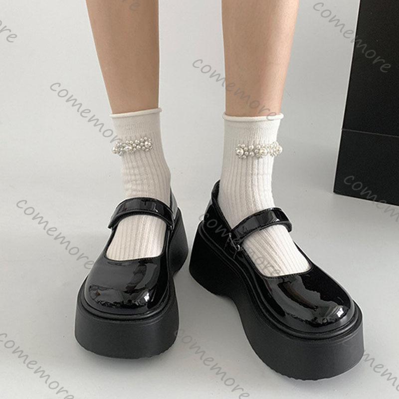 Comemore Platform Thick Heel Women Mary Jane Shoes Shallow Round Toe High Heels Casual Street Style Pumps Single Shoe
