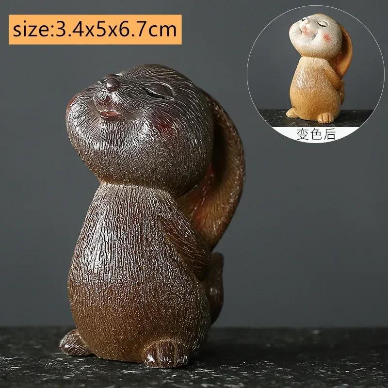 Creative Resin Color-changing Tea Pet Cute Rabbit Model Ornaments  Tea Figurine Animal Decoration Tea Set Decors Accessories