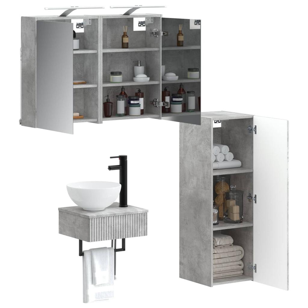 Bathroom Cabinet Set 4 pcs Concrete Grey 43 x 16 x 62.5 cm