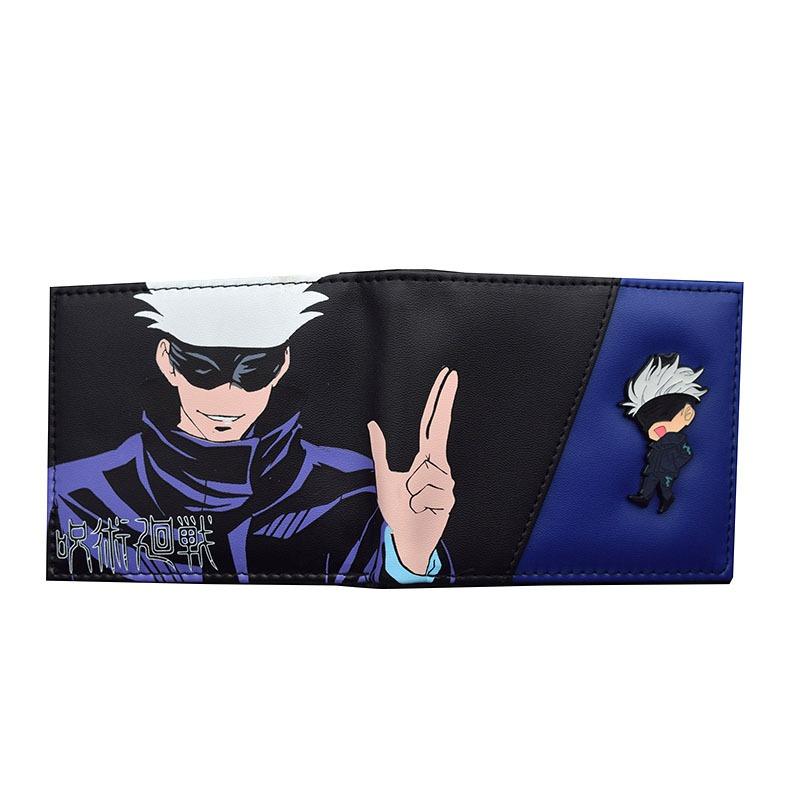 Nieuwe Jujutsu Kaisen Strips Cartoon Portemonnee Cool Metal Ontwerp Korte Portemonnee Met Ritsvak Vakantiecadeaus 9.5x23cm black