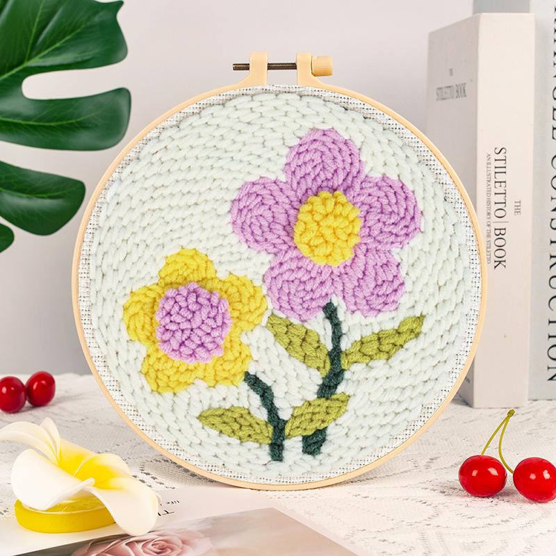 1Set Embroidery Floral Pattern DIY Punch Needle Embroidery Kit with Yarn Starter Kit Poking Cross Stitch Tools For Knitting