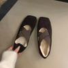 2024 Women's Flat Suede Cross Strap Elastic Band Solid Color Ballet Flats Square Toe Plus Velvet Warm Slip-on Women's Shoes
