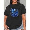 Women'S T-Shirt  Artistic Mystic Blue Flower T-Shirt, Casual Round Neck Fashion Apparel, Comfortable Loose Fit Clothing