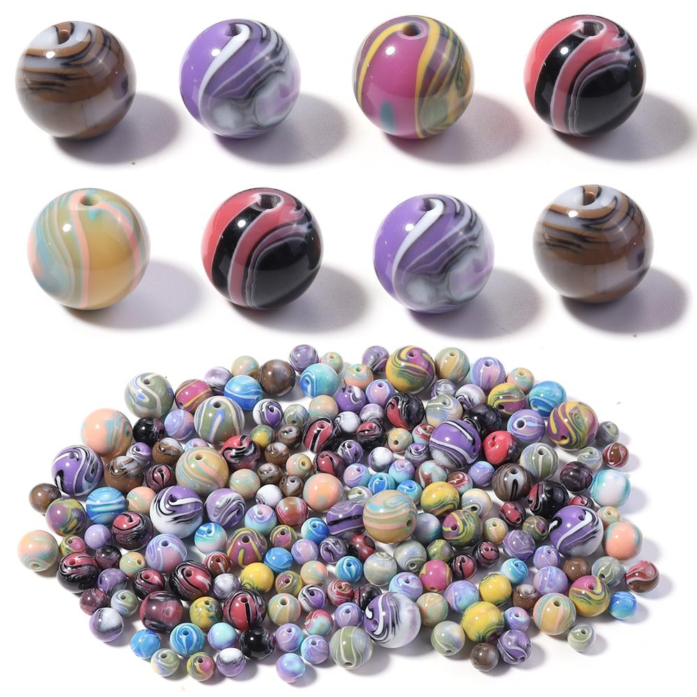 10-50pcs 8/10/12/16mm Resin Beads Ink Wash Oil Painting Style Round Loose Bead For DIY Jewelry Making Bracelet Necklace Supplies