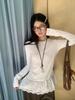 Korean-Style White Lace Trim Long-Sleeve Base Layer Top for Women – Autumn/Winter Fashion