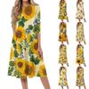 Women's Casual Fashion Round Neck Three Quarter Sleeve Printed Midi Dress