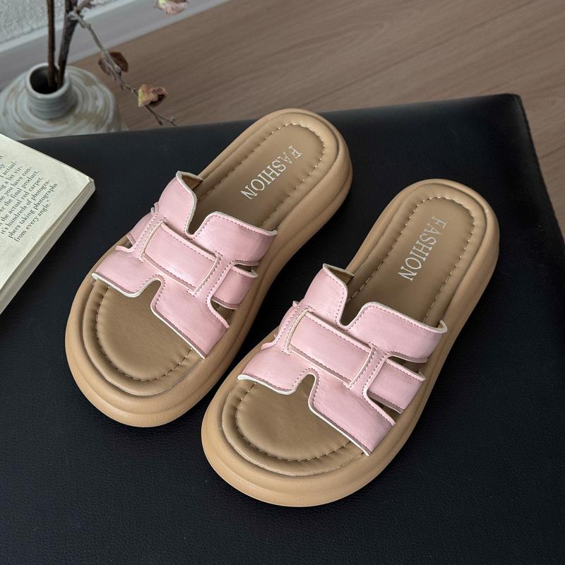 

Thick-heeled slippers women s 2025 summer new fashion square head high-heeled European and American casual fashion cool slippers women s shoes 40 розовый