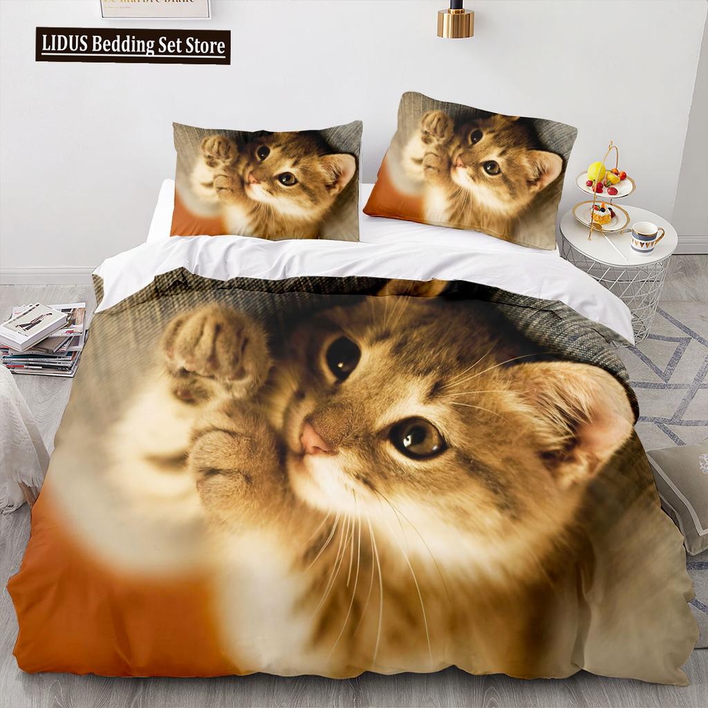 3D Animal Cat Quilt Cover 3D Large Printed Double Size Quilt Cover Bedding Set Single Set