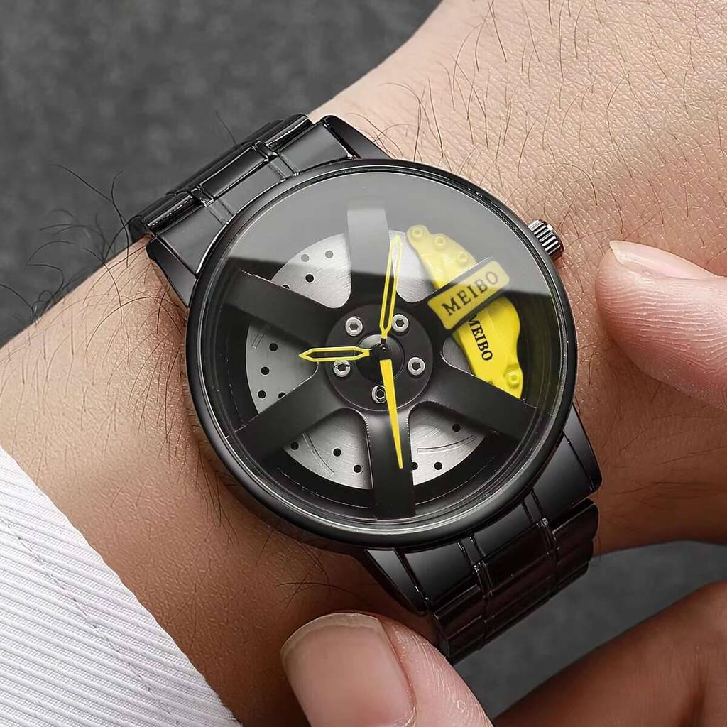 Fashion Men Business Watches 3d Car Wheel Dial Men Sports Watch Stainless Steel Band Wristwatch Reloj Hombre